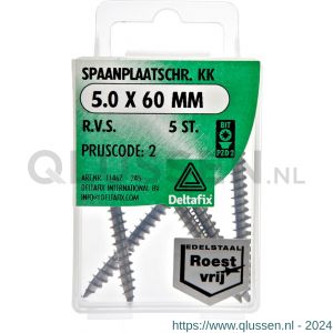 Deltafix spaanplaatschroef platkop kruiskop RVS A2 5.0x60 mm blister 5 stuks 11467