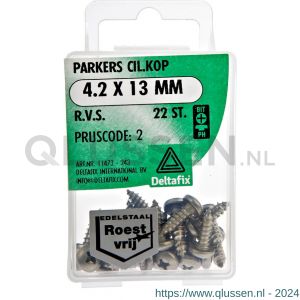 Deltafix parker cilinderkop Phillips PH RVS A2 4.2x13 mm DIN 7981C blister 22 stuks 11473