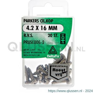 Deltafix parker cilinderkop Phillips PH RVS A2 4.2x16 mm DIN 7981C blister 20 stuks 11474