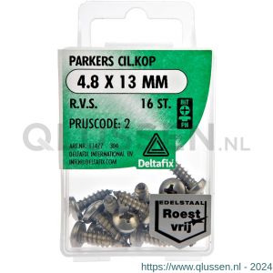 Deltafix parker cilinderkop Phillips PH RVS A2 4.8x13 mm DIN 7981C blister 16 stuks 11477