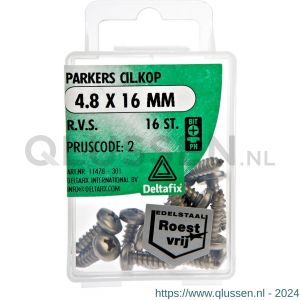 Deltafix parker cilinderkop Phillips PH RVS A2 4.8x16 mm DIN 7981C blister 16 stuks 11478