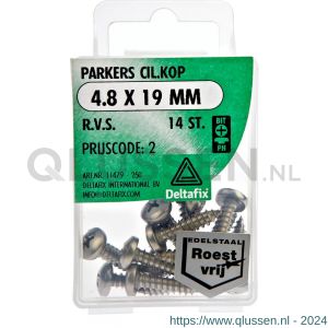 Deltafix parker cilinderkop Phillips PH RVS A2 4.8x19 mm DIN 7981C blister 14 stuks 11479