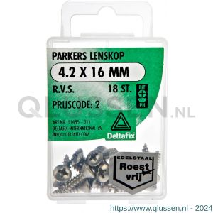 Deltafix parker lenskop Phillips PH RVS A2 4.2x16 mm DIN 7983C blister 18 stuks 11485