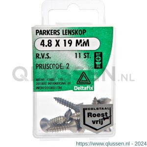 Deltafix parker lenskop Phillips PH RVS A2 4.8x19 mm DIN 7983C blister 11 stuks 11488