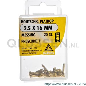 Deltafix houtschroef platkop messing 2.5x16 mm DIN 97 blister 20 stuks 11560