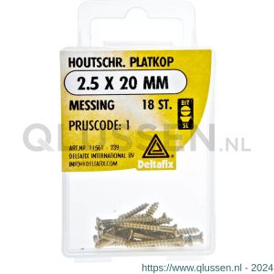 Deltafix houtschroef platkop messing 2.5x20 mm DIN 97 blister 18 stuks 11561