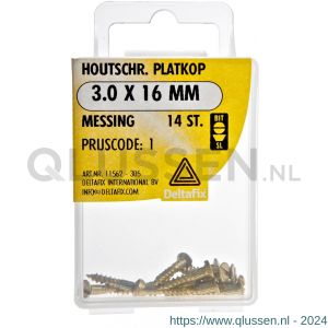 Deltafix houtschroef platkop messing 3.0x16 mm DIN 97 blister 14 stuks 11562