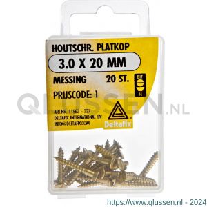 Deltafix houtschroef platkop messing 3.0x20 mm DIN 97 blister 20 stuks 11563