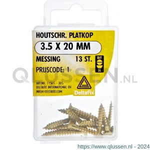 Deltafix houtschroef platkop messing 3.5x20 mm DIN 97 blister 13 stuks 11565