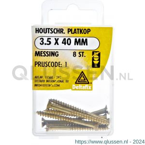 Deltafix houtschroef platkop messing 3.5x40 mm DIN 97 blister 8 stuks 11568