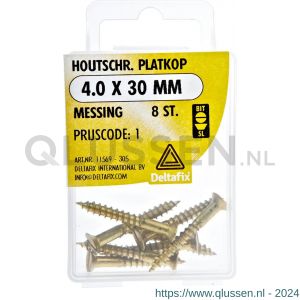 Deltafix houtschroef platkop messing 4.0x30 mm DIN 97 blister 8 stuks 11569