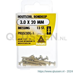 Deltafix houtschroef rondkop messing 3.0x20 mm DIN 96 blister 13 stuks 11572