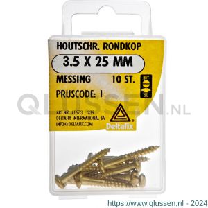 Deltafix houtschroef rondkop messing 3.5x25 mm DIN 96 blister 10 stuks 11573