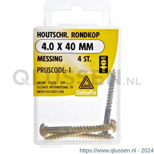 Deltafix houtschroef rondkop messing 4.0x40 mm DIN 96 blister 4 stuks 11576