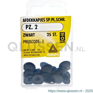 Deltafix afdekkap spaanplaatschroef kruiskop zwart Pozidriv PZ 2 blister 25 stuks 11588