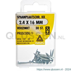 Deltafix spaanplaatschroef platkop kruiskop verzinkt 2.4x16 mm blister 30 stuks 11601