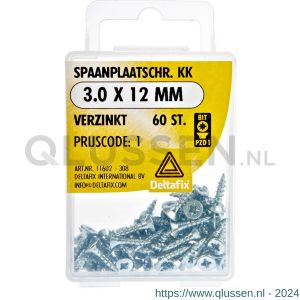 Deltafix spaanplaatschroef platkop kruiskop verzinkt 3.0x12 mm blister 60 stuks 11602