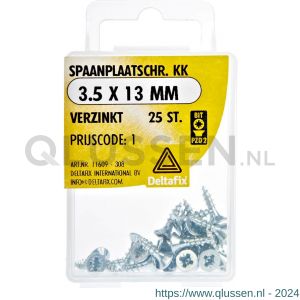 Deltafix spaanplaatschroef platkop kruiskop verzinkt 3.5x13 mm blister 25 stuks 11609