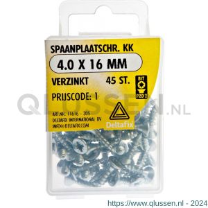 Deltafix spaanplaatschroef platkop kruiskop verzinkt 4.0x16 mm blister 45 stuks 11616