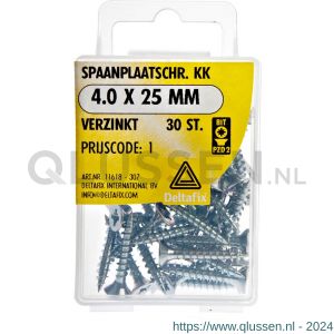 Deltafix spaanplaatschroef platkop kruiskop verzinkt 4.0x25 mm blister 30 stuks 11618