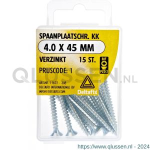 Deltafix spaanplaatschroef platkop kruiskop verzinkt 4.0x45 mm blister 15 stuks 11622