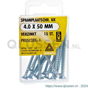 Deltafix spaanplaatschroef platkop kruiskop verzinkt 4.0x50 mm blister 15 stuks 11623