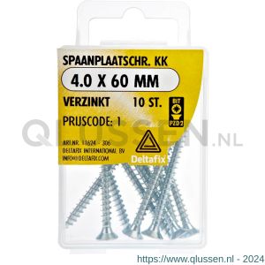 Deltafix spaanplaatschroef platkop kruiskop verzinkt 4.0x60 mm blister 10 stuks 11624