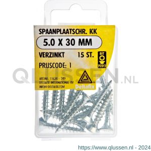 Deltafix spaanplaatschroef platkop kruiskop verzinkt 5.0x30 mm blister 15 stuks 11634