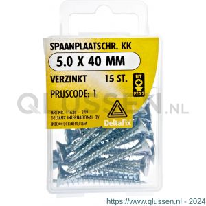 Deltafix spaanplaatschroef platkop kruiskop verzinkt 5.0x40 mm blister 15 stuks 11636