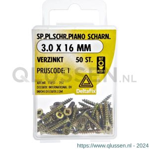 Deltafix spaanplaatschroef platkop kruiskop extra kleine kop verzinkt 3.0x16 mm blister 50 stuks 11651