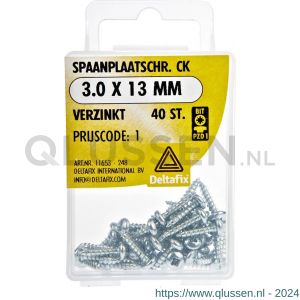 Deltafix spaanplaatschroef cilinderkop kruiskop verzinkt 3.0x13 mm blister 40 stuks 11653