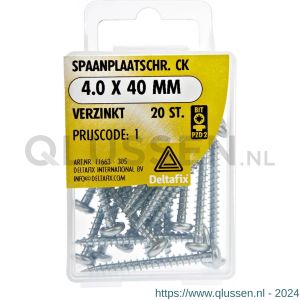 Deltafix spaanplaatschroef cilinderkop kruiskop verzinkt 4.0x40 mm blister 20 stuks 11663