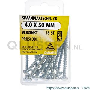 Deltafix spaanplaatschroef cilinderkop kruiskop verzinkt 4.0x50 mm blister 16 stuks 11664