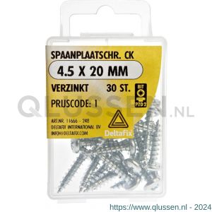 Deltafix spaanplaatschroef cilinderkop kruiskop verzinkt 4.5x20 mm blister 30 stuks 11666