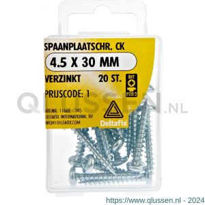 Deltafix spaanplaatschroef cilinderkop kruiskop verzinkt 4.5x30 mm blister 20 stuks 11668