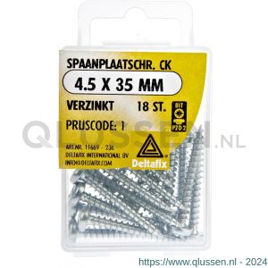 Deltafix spaanplaatschroef cilinderkop kruiskop verzinkt 4.5x35 mm blister 18 stuks 11669