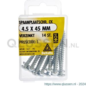 Deltafix spaanplaatschroef cilinderkop kruiskop verzinkt 4.5x45 mm blister 14 stuks 11671