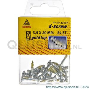 D-Screw Gold-Top spaanplaatschroef platkop kruiskop met smeerfilm verzinkt 3.5x20 mm blister 24 stuks 12007