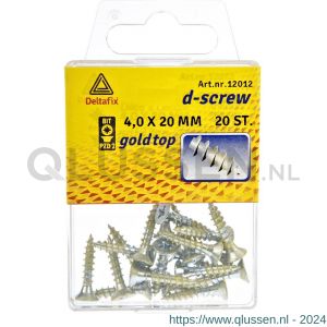 D-Screw Gold-Top spaanplaatschroef platkop kruiskop met smeerfilm verzinkt 4.0x20 mm blister 20 stuks 12012