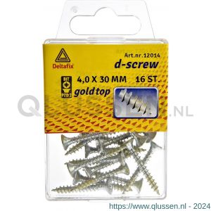 D-Screw Gold-Top spaanplaatschroef platkop kruiskop met smeerfilm verzinkt 4.0x30 mm blister 16 stuks 12014