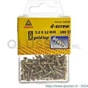 D-Screw Gold-Top spaanplaatschroef platkop kruiskop met smeerfilm verzinkt 3.0x12 mm blister 180 stuks 12046