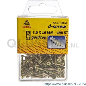 D-Screw Gold-Top spaanplaatschroef platkop kruiskop met smeerfilm verzinkt 3.0x16 mm blister 190 stuks 12047