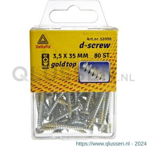 D-Screw Gold-Top spaanplaatschroef platkop kruiskop met smeerfilm verzinkt 3.5x35 mm blister 80 stuks 12056