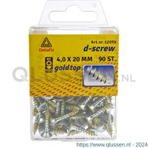 D-Screw Gold-Top spaanplaatschroef platkop kruiskop met smeerfilm verzinkt 4.0x20 mm blister 90 stuks 12059