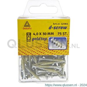 D-Screw Gold-Top spaanplaatschroef platkop kruiskop met smeerfilm verzinkt 4.0x30 mm blister 75 stuks 12061