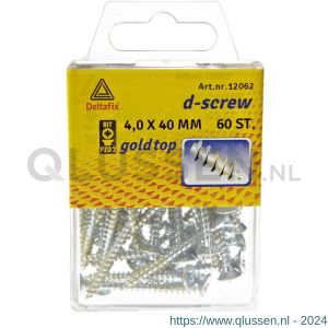 D-Screw Gold-Top spaanplaatschroef platkop kruiskop met smeerfilm verzinkt 4.0x40 mm blister 60 stuks 12062