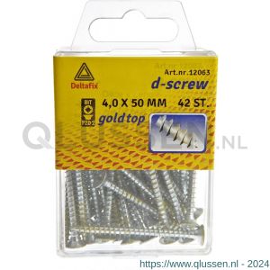 D-Screw Gold-Top spaanplaatschroef platkop kruiskop met smeerfilm verzinkt 4.0x50 mm blister 42 stuks 12063