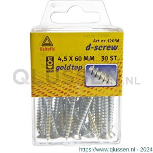 D-Screw Gold-Top spaanplaatschroef platkop kruiskop met smeerfilm verzinkt 4.5x60 mm blister 30 stuks 12066