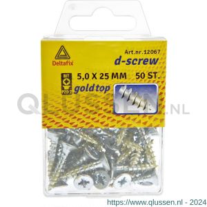 D-Screw Gold-Top spaanplaatschroef platkop kruiskop met smeerfilm verzinkt 5.0x25 mm blister 50 stuks 12067