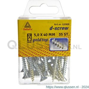 D-Screw Gold-Top spaanplaatschroef platkop kruiskop met smeerfilm verzinkt 5.0x40 mm blister 35 stuks 12069